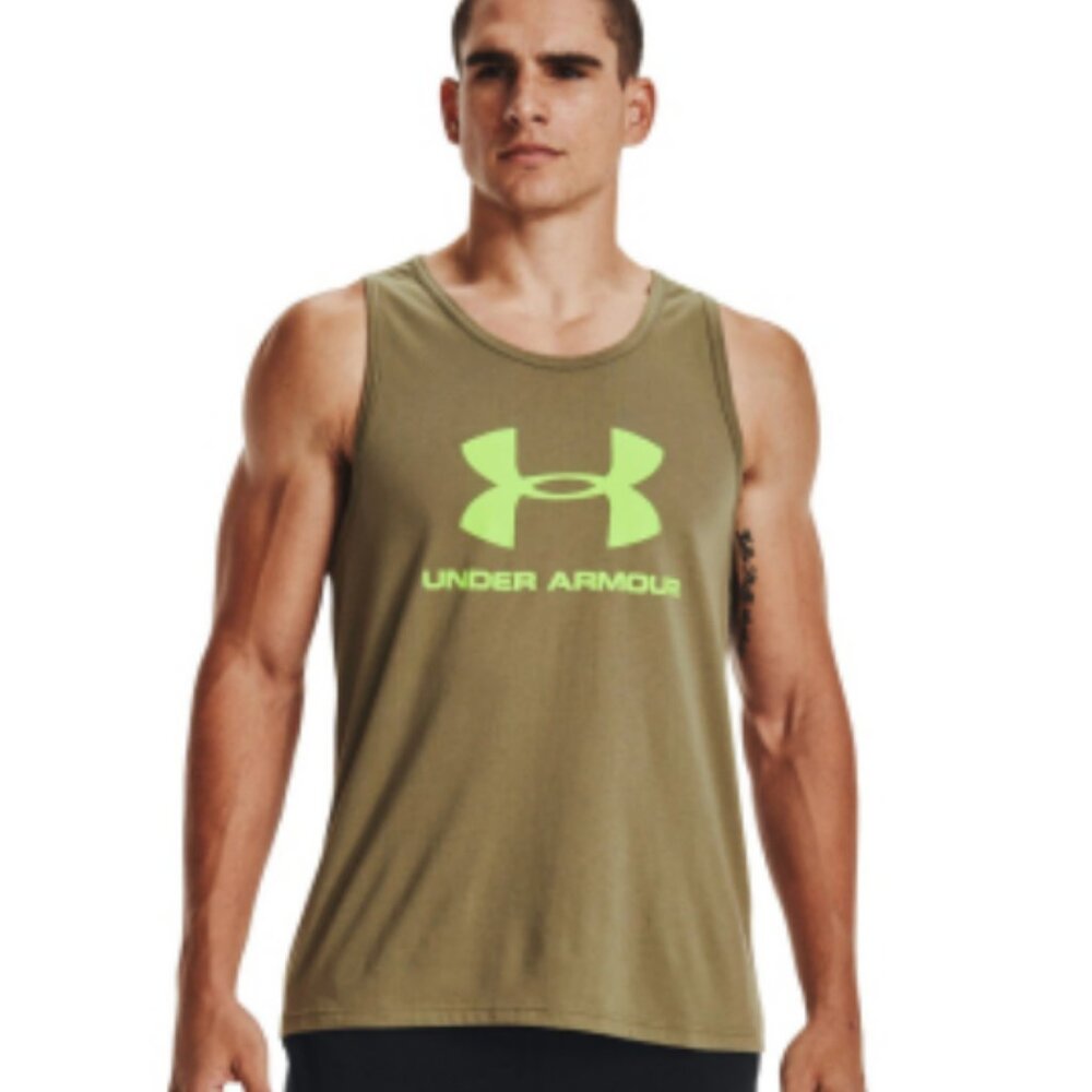 Under Armour Green Tank Top with Neon Logo Large Loose Fit